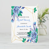 Blau blühendes geometrisches BRAUTPARTY Einladung (Stehend Vorderseite)