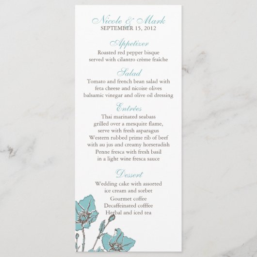 Blau blüht Menü-Karten Menükarte (Vorderseite)