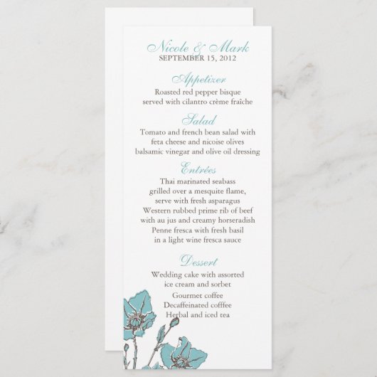 Blau blüht Menü-Karten Menükarte (Vorne/Hinten)