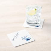 Blau, Blume Blossom, klein, Rechteckiger Pappuntersetzer (Vor Ort)