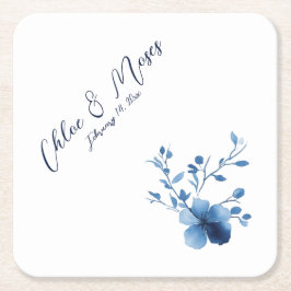 Blau, Blume Blossom, klein, Rechteckiger Pappuntersetzer