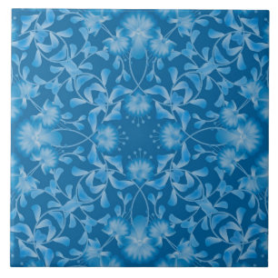 Blau, Blumen, Ornamente, Leute Fliese
