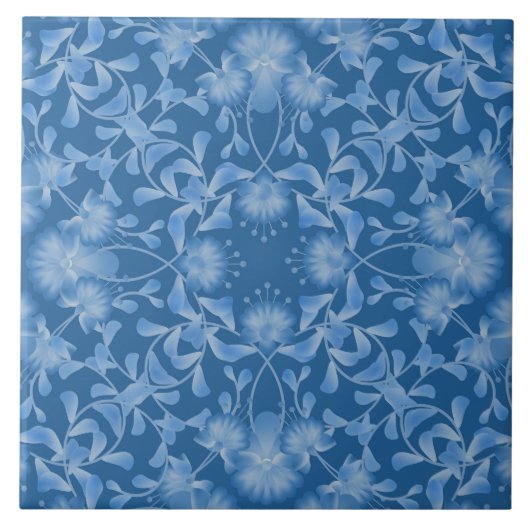 Blau, Blumen, Ornamente, Leute Fliese (Vorderseite)