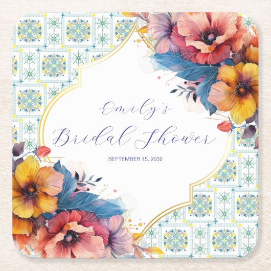 Blau-Blüten-Brautparty Rechteckiger Pappuntersetzer (Vorderseite)