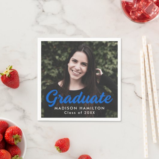 Blau | Bold Script Foto Abschluss Serviette (Beispiel)