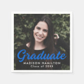 Blau | Bold Script Foto Abschluss Serviette (Vorderseite)