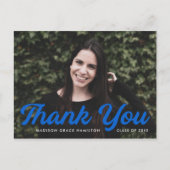 Blau | Bold Script Foto Abschluss Vielen Dank Postkarte (Vorderseite)