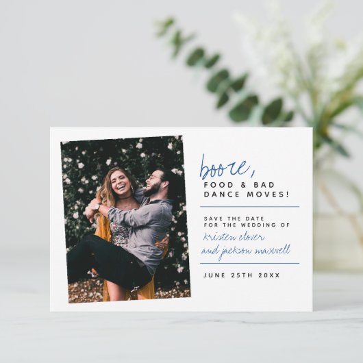 Blau | Booten Sie Lebensmittel und schlechte Tanzb Save The Date (Stehend Vorderseite)