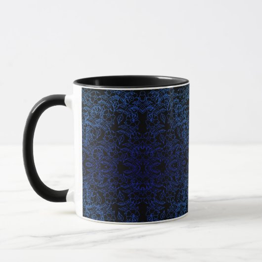 Blau Botanische Blume Schwarz dekoriert Tasse (Links)