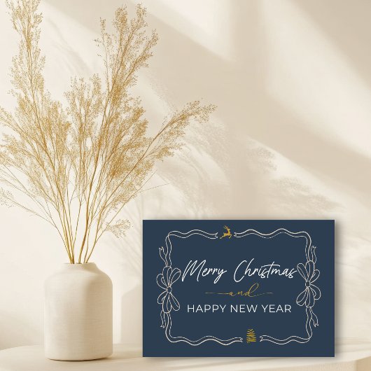 Blau: Bow & Trees Doodles - Faltkarte Karte