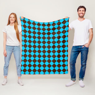 Blau Braun Diamant Schachbrettmuster Fleecedecke