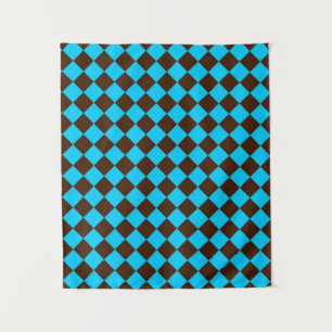 Blau Braun Diamant Schachbrettmuster Wandteppich
