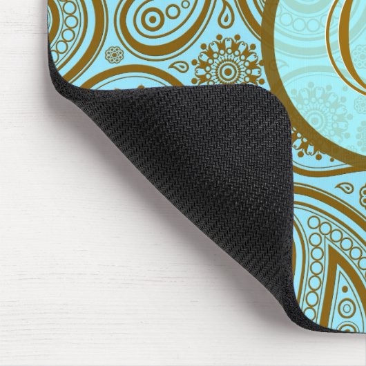 Blau & braun Paisley Retro Muster-Monogramm Mousepad (Ecke)