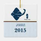 Blau & braun Stechen Ray Dot Streifen Foto Keramikornament (Rückseite)