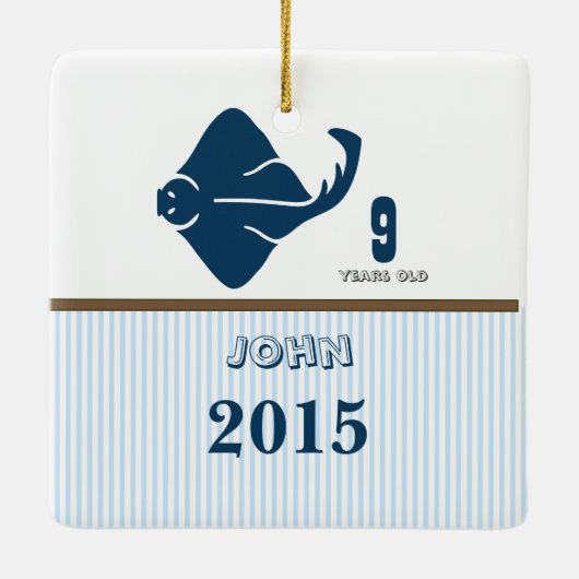 Blau & braun Stechen Ray Dot Streifen Foto Keramikornament (Rückseite)