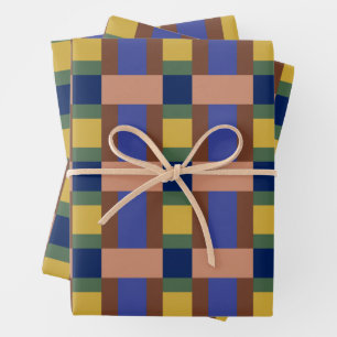 Blau-braun-Tan-Gelb-Farbblock drucken Geschenkpapier Set