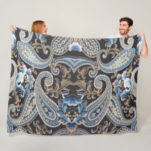 Blau Braun Vintage Paisley 2 Fleecedecke