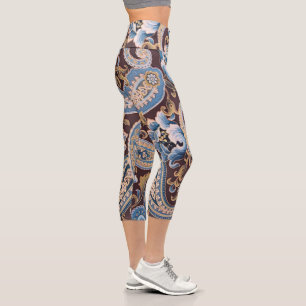 Blau Braun Vintage Paisley Neu Capri Leggings