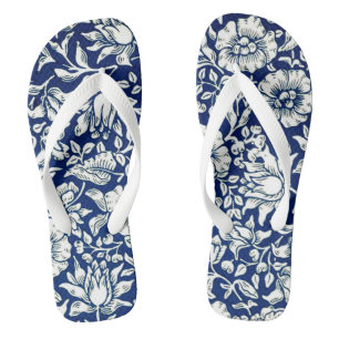 Blau-braunes, Navy- und Weißblumenmuster, Badesandalen