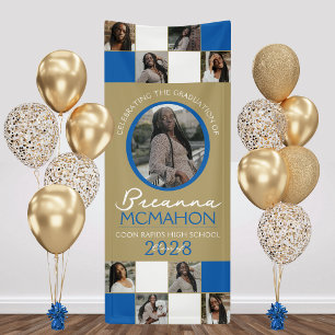 Blau & Bronze Gold Foto-Collage Abschluss Vinyl Banner