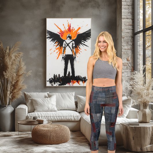 Blau & Burgund Denim Patchwork Benutzerdefinierter Capri Leggings