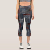 Blau & Burgund Denim Patchwork Benutzerdefinierter Capri Leggings (Vorderseite)