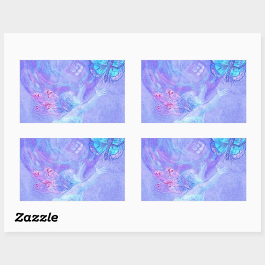 Blau - Cherub Chasing Butterfliegen Rechteckiger Aufkleber (Blatt)