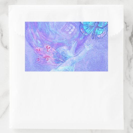 Blau - Cherub Chasing Butterfliegen Rechteckiger Aufkleber (Tasche)