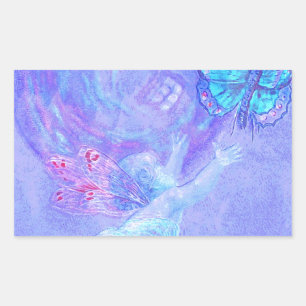 Blau - Cherub Chasing Butterfliegen Rechteckiger Aufkleber