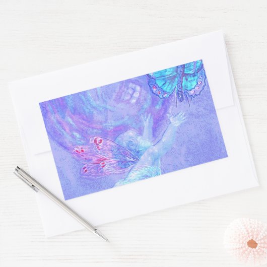 Blau - Cherub Chasing Butterfliegen Rechteckiger Aufkleber (Umschlag)