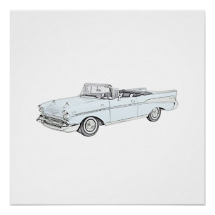 Blau Chevy Bel Air-Kabriolett-Illustration 1957 Poster