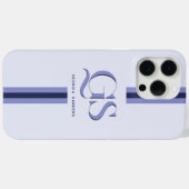 Blau | Chic Stripes Monogramm Case-Mate iPhone Hülle (Rückseite (Horizontal))