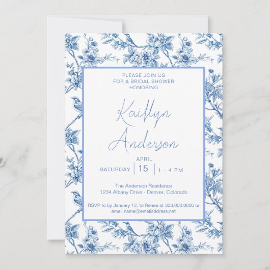 Blau-Chinoiserie-Brautparty Einladung (Vorderseite)