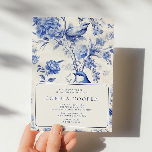 Blau-Chinoiserie-Brautparty Einladung