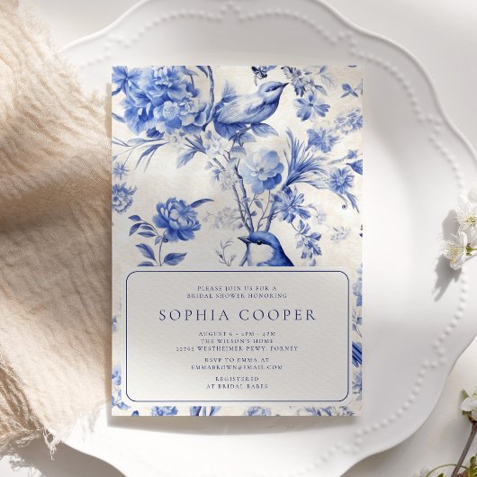 Blau-Chinoiserie-Brautparty Einladung