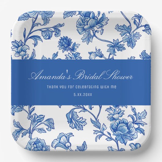 Blau-Chinoiserie-Brautparty Pappteller (Vorderseite)
