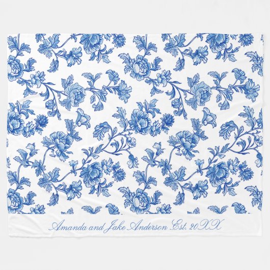 Blau-Chinoiserie-Individuelle Name Fleecedecke (Vorderseite (Horizontal))