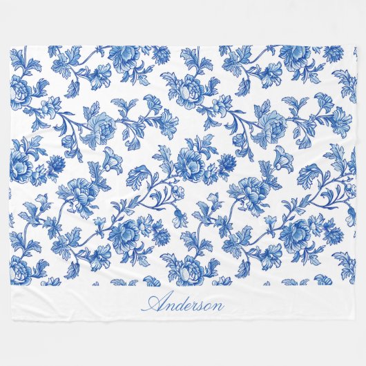 Blau-Chinoiserie-Individuelle Name Fleecedecke (Vorderseite (Horizontal))