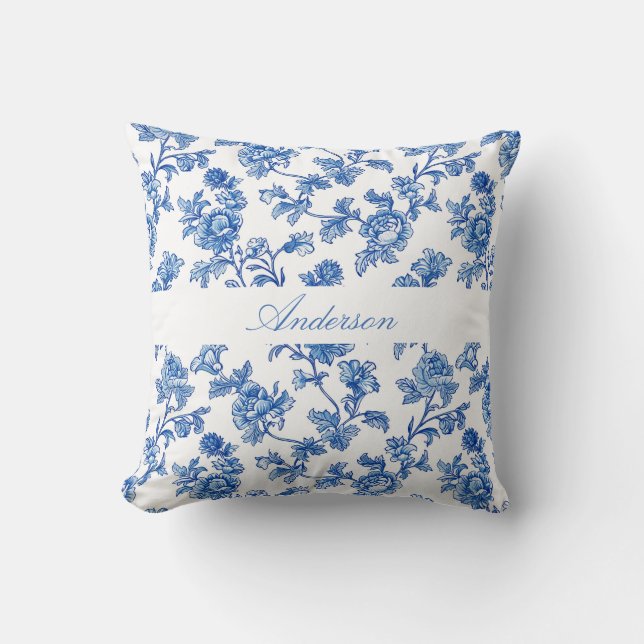Blau-Chinoiserie-Individuelle Name Kissen (Vorderseite)