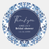 Blau Chinoiserie Muster Brautparty Runder Aufkleber (Vorderseite)