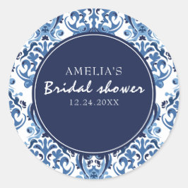 Blau Chinoiserie Muster Brautparty Runder Aufkleber