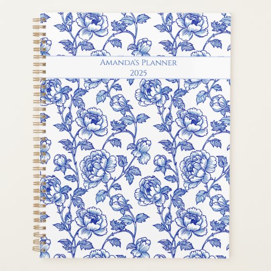 Blau-Chinoiserie-Rose Planer (Vorderseite)