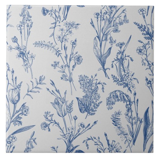 Blau Chinoiserie Vintag Fliese (Vorderseite)