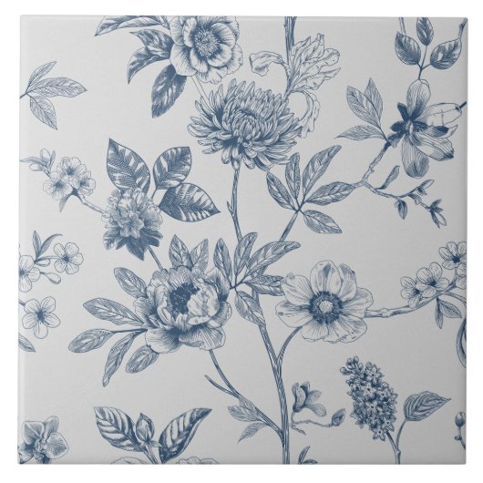 Blau Chinoiserie Vintag Fliese (Vorderseite)