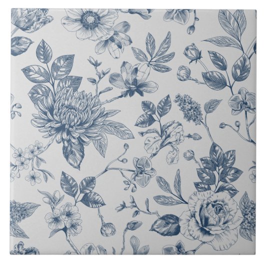 Blau Chinoiserie Vintag Fliese (Vorderseite)