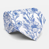 Blau-Chinoiserie-Wildblume Krawatte (Gerollt)