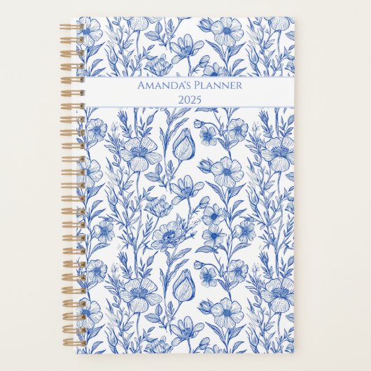 Blau-Chinoiserie-Wildblume Planer (Vorderseite)