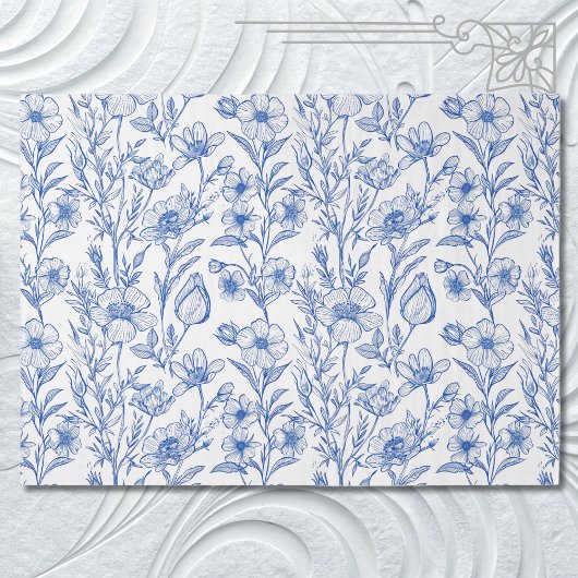 Blau-Chinoiserie-Wildblume Seidenpapier