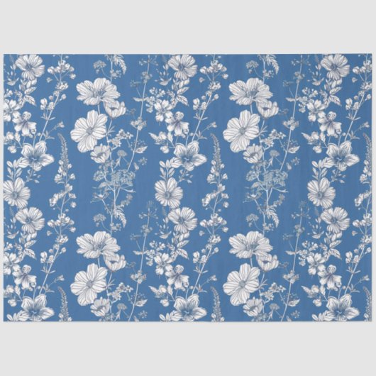 Blau-Chinoiserie-Wildblume Seidenpapier (Vorderseite)