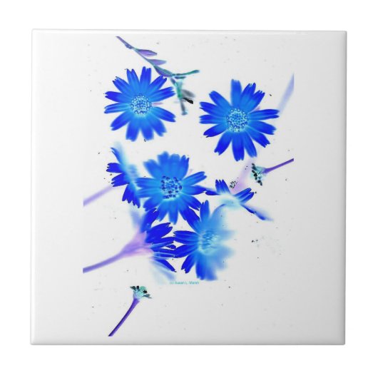 Blau colorized wilde Blumen zerstreuten Entwurf Fliese (Vorderseite)